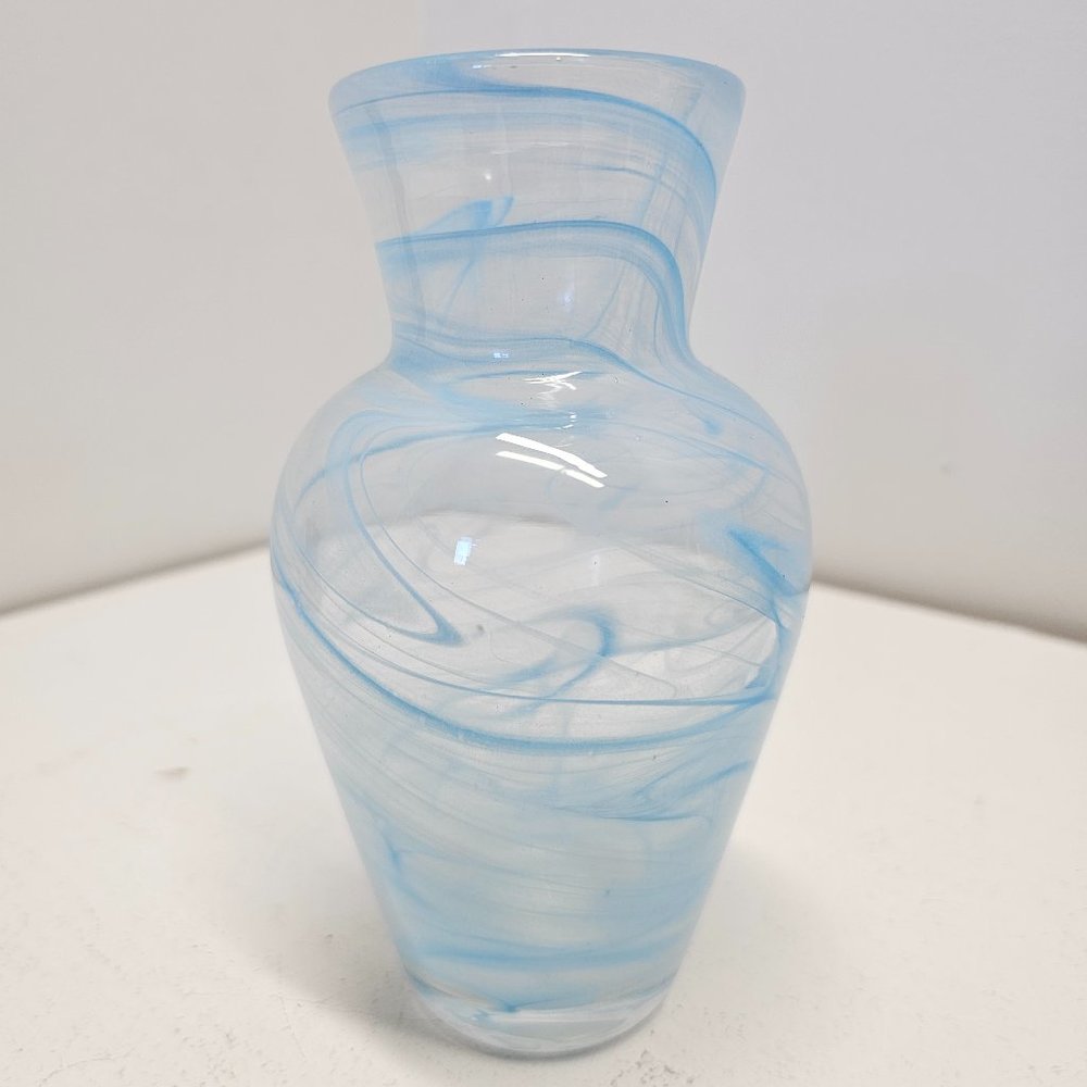 Art Glass Vase Blue Swirl